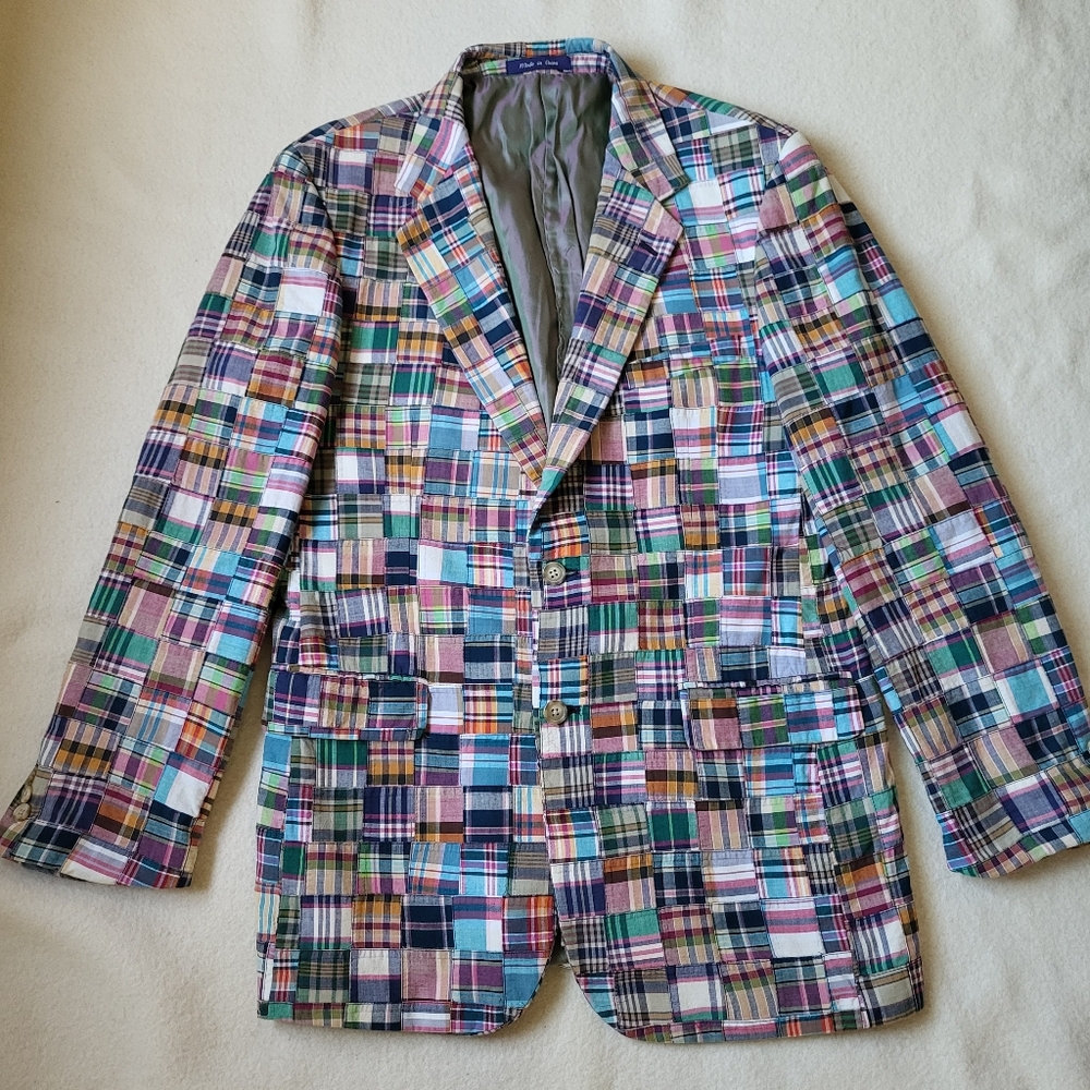 Patchwork Madris Plaid Blazer Men's Size L-XL Allen Flusser